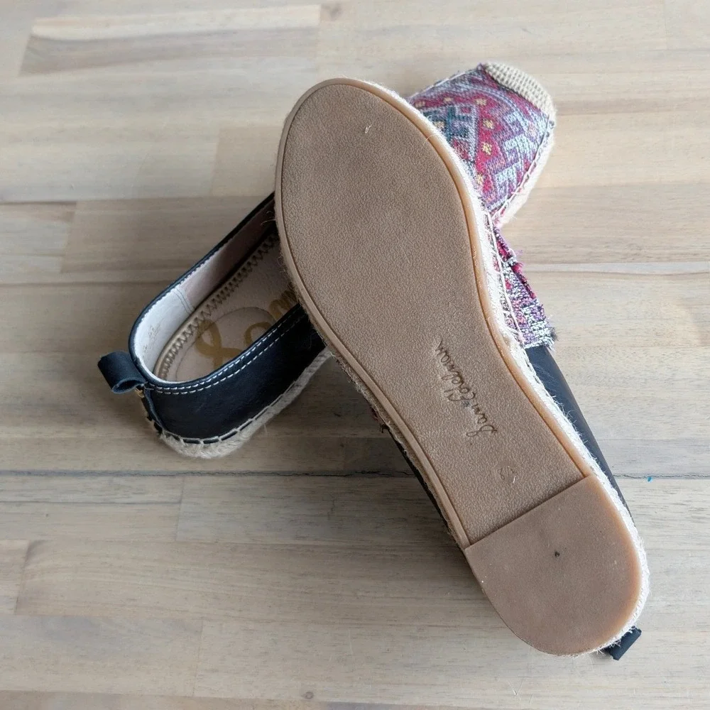 Sam Edelman Khloe Espadrille Flats Women Geo‎ Pattern Black Leather Size 8.5